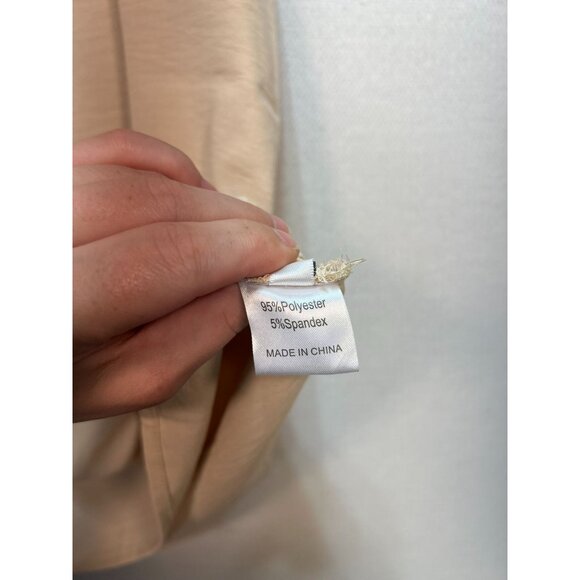 Doublju Women's V Neck Top Ruffled Short Sleeve Stretch Size L Beige Lightweight - Picture 6 of 13